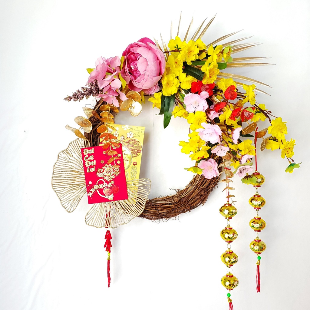 Vòng hoa trang trí tết đào mai đào đông nhiều mẫu nhiều size | Shopee Việt Nam