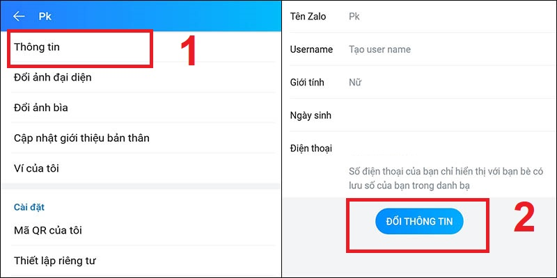 Đổi thông tin tài khoản Zalo